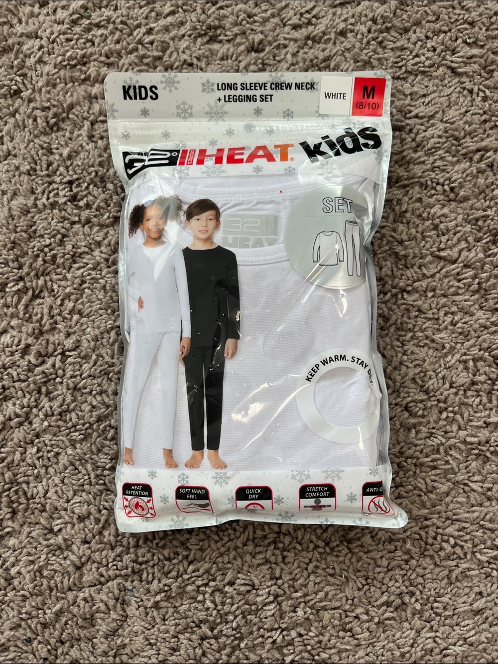 32 Degrees Kids White Long Sleeve Crew Neck & Legging Thermal Set